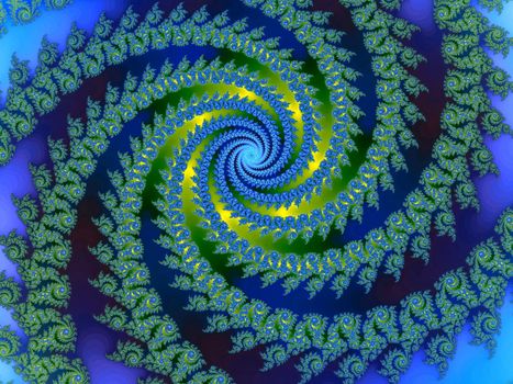 Digital computer graphic - abstract decorative fractal wwith spirals in a bright colors for design.