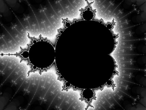 Digital computer graphic - fractal Mandelbrot in a black and white colors for design.