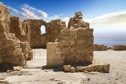 Massada fortress in israel in the desert near the dead sea with Jordan country in the front, middle east