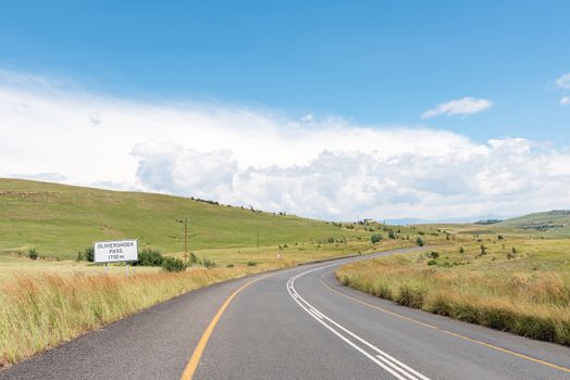 The start of the Oliviershoek Pass in the Drakensberg between the Free State and Kwazulu-Natal Provinces