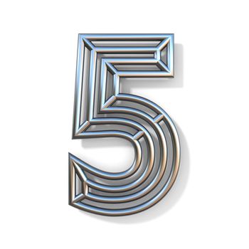 Wire outline font number 5 FIVE 3D rendering illustration isolated on white background