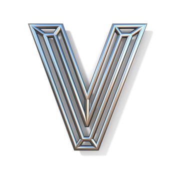 Wire outline font letter V 3D rendering illustration isolated on white background