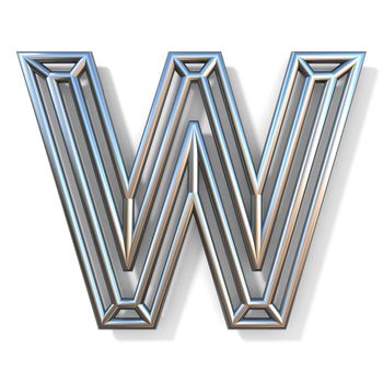 Wire outline font letter W 3D rendering illustration isolated on white background