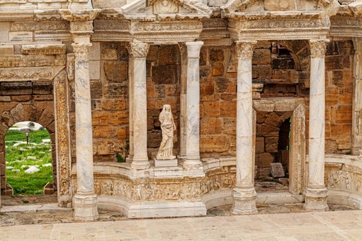 Ruins of ancient Greco-Roman theater in ancient city Hierapolis near Pamukkale, Turkey