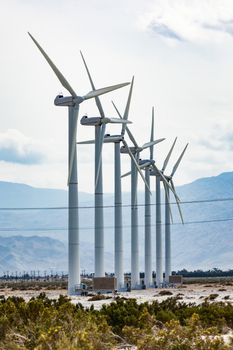 Dramatic Wind Turbine Farm in the Desert of California.