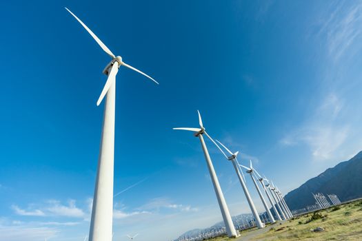 Dramatic Wind Turbine Farm in the Desert of California.