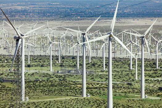 Dramatic Wind Turbine Farm in the Desert of California.