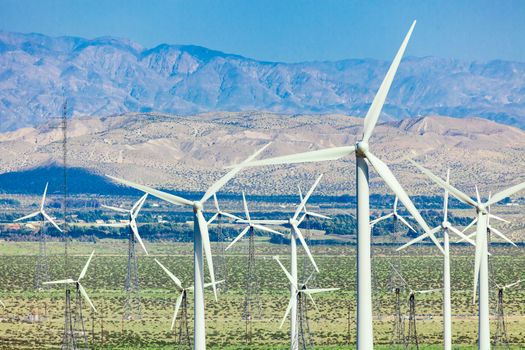 Dramatic Wind Turbine Farm in the Desert of California.