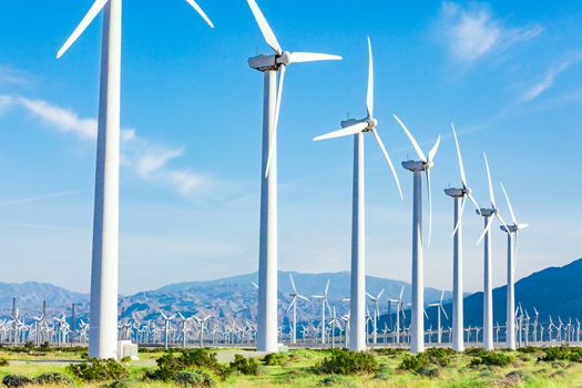 Dramatic Wind Turbine Farm in the Desert of California.