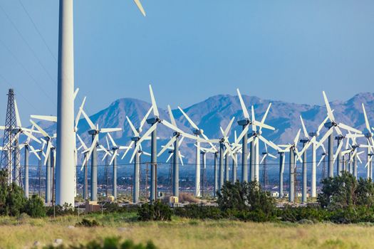 Dramatic Wind Turbine Farm in the Desert of California.