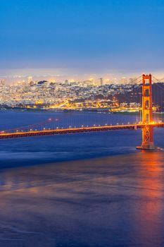 Golden Gate bridge in San Francisco California USA West Coast of Pacific Ocean Sunset Twilight