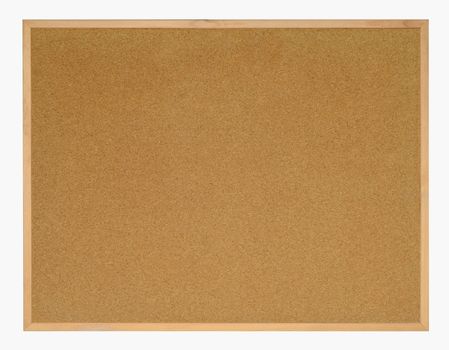 Blank framed cork board. Isolated on white background with path.