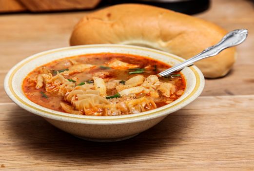 Traditional and very popular slovakian soup from beef tripe