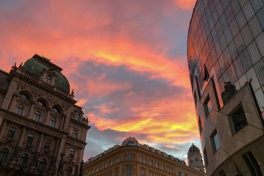 sunset in vienna city at the summertime