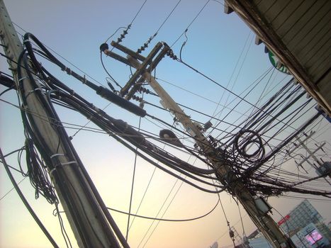 Dangerous Power Lines in burma at the city