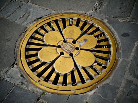 a manhole cover in bronce