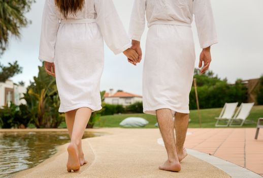 Young couple enjoying vacations in a hotel