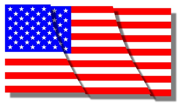 The 'Stars and Stripes' flag of the United States of America segmented into sections over white