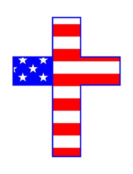 The 'Stars and Stripes' flag of the United States of America under a white cross