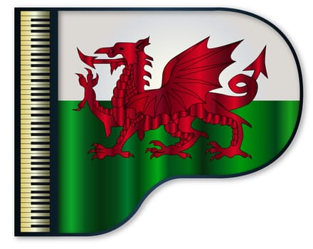 The Welsh flag set into a traditional black grand piano