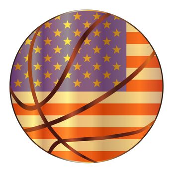 A stars and stripes Basketball with red stitching