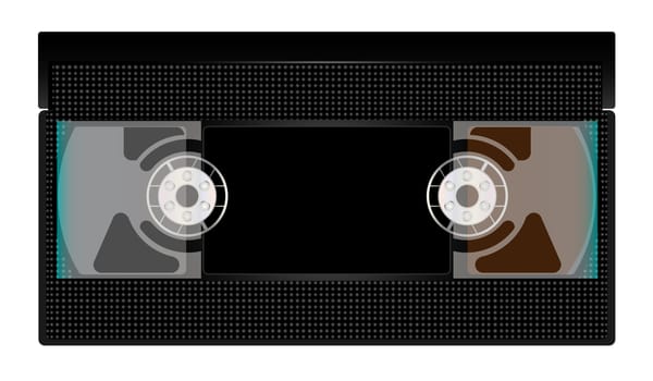 A typical old fashioned video cassette over a white background