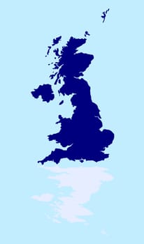 A silhouette of the United Kingdom over a pale blue background