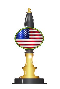 A traditional and typical beer pump with Stars and Stripes flag over a white background