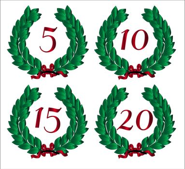 4 Numbered wreaths with a number isolated on a white background