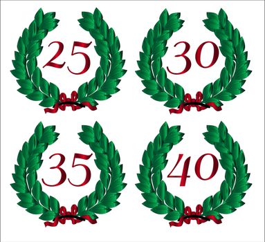 4 Numbered wreaths with a number isolated on a white background