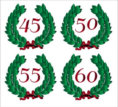 4 Numbered wreaths with a number isolated on a white background