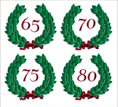 4 Numbered wreaths with a number isolated on a white background