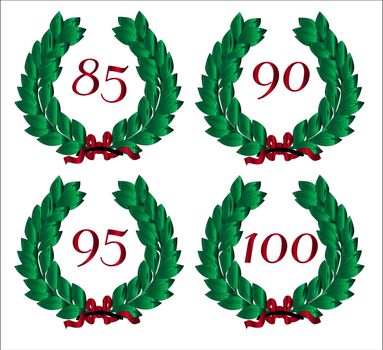 4 Numbered wreaths with a number isolated on a white background