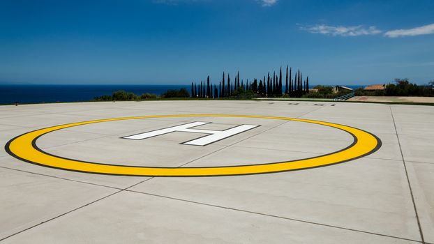 Heliport on an intense blue Sicilian sea