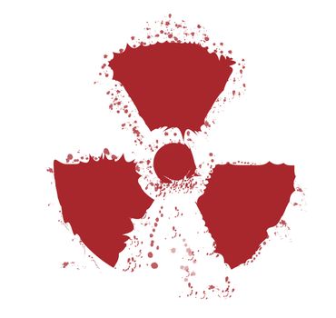 A worn Caution Radiation symbol in splatter red