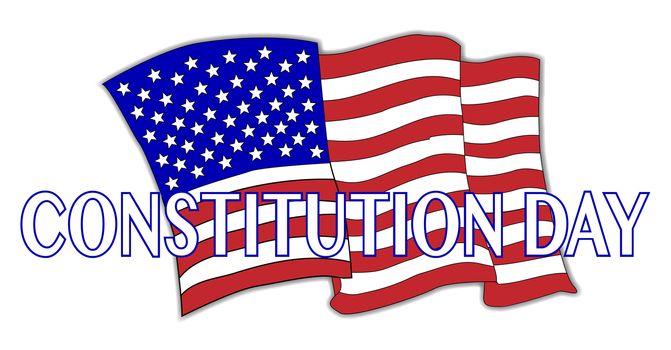 A Constitution Day stars and stripes flag and text over a white background
