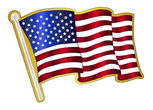 A metal Stars and Stripes pin badge on a white background