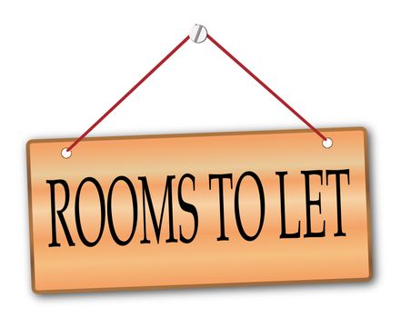 Rooms to Let plack in woodgrain with red string and screw