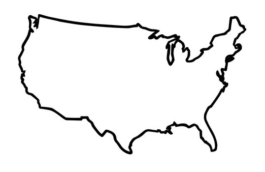 A broader outline map of the United States of America over a white background