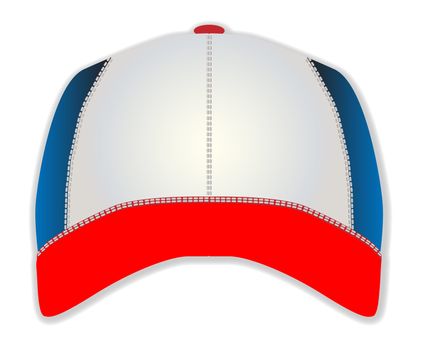 A red white and blue typical baseball cap with no logo or badge