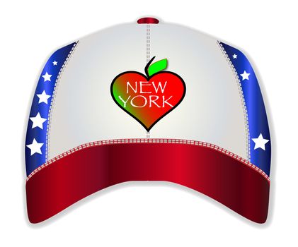 A red white and blue typical baseball cap with New York as the logo