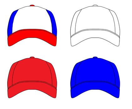 Red white and blue typical baseball caps with no logo or badge