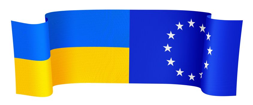 illustration of the UA and EU flags on white background