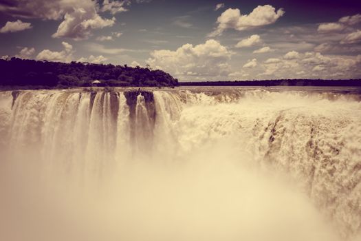 iguazu falls national park. tropical waterfalls and rainforest landscape. Vintage effect