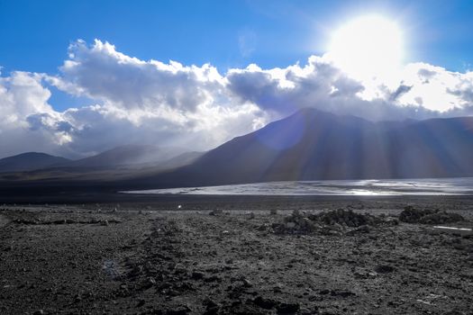 sunset on laguna Honda in sud Lipez Altiplano reserva Eduardo Avaroa, Bolivia