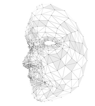 Human face consisting of lines, polygons and dots. 3d illustration on a white background