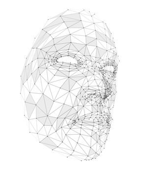 Human face consisting of lines, polygons and dots. 3d illustration on a white background