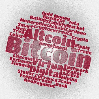Bitcoin wordcloud concept on white background