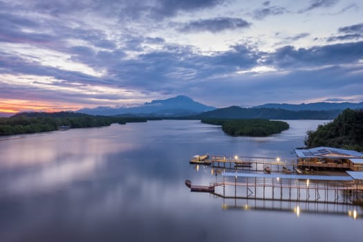 Vew of Mengkabong river and Mt Kinabalu from Mengkabong bridge.