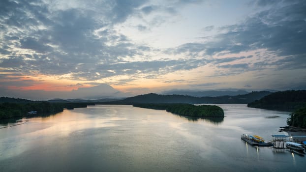 Vew of Mengkabong river and Mt Kinabalu from Mengkabong bridge.